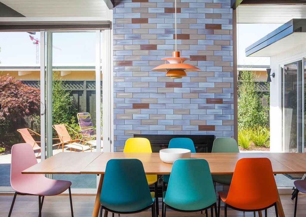 Mid-Century Modern Dining Room with Color Block Chairs via @destinationeichler