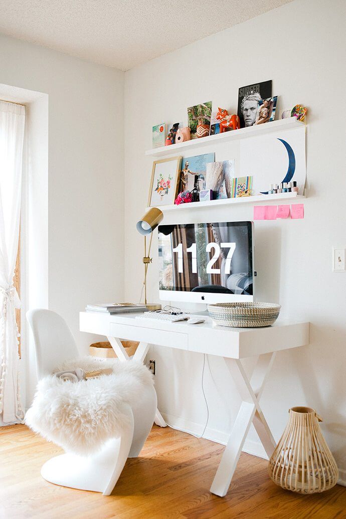 Mid-Century Modern Office with White Panton S Chair by Verner Panton via Shaynah Dodge Glitter Guide