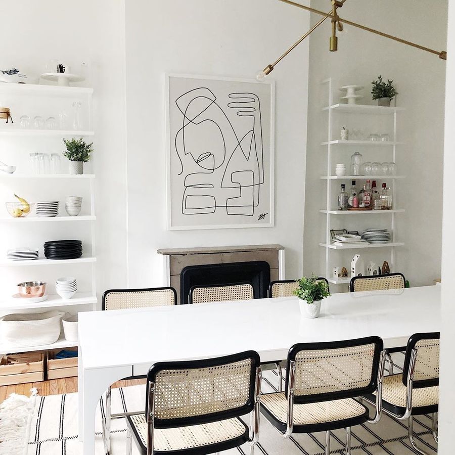 Minimalist Line artwork in a Mid-century Modern Dining Room via @theatlasadventures