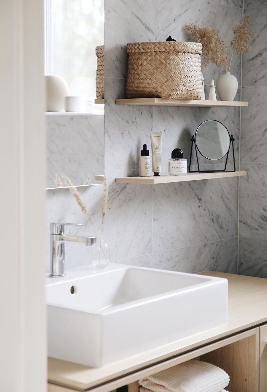 Neutral Bathroom with White Vessel Sink via @emmamelins