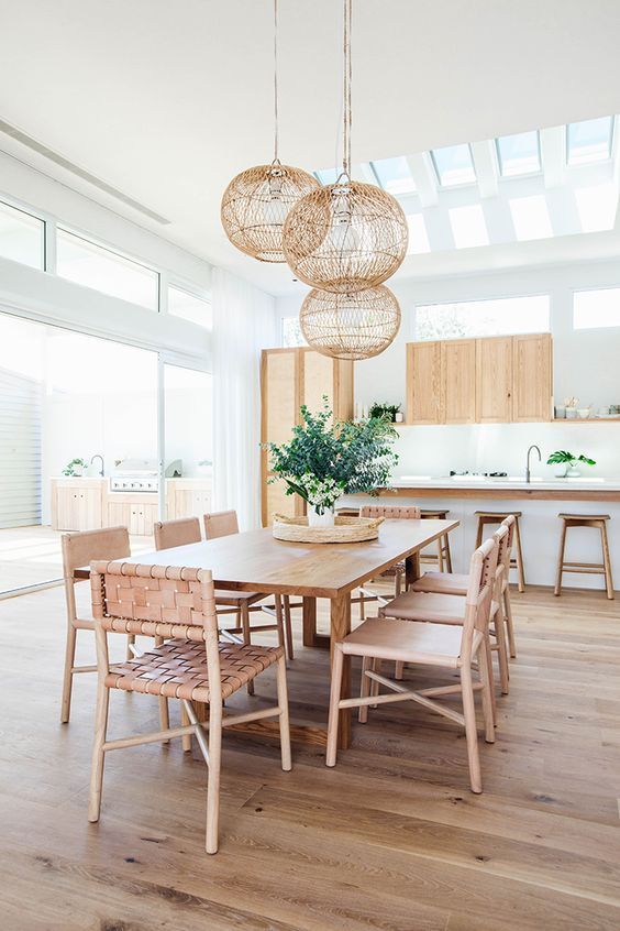 Neutral Dining Room with Leather Woven Chairs