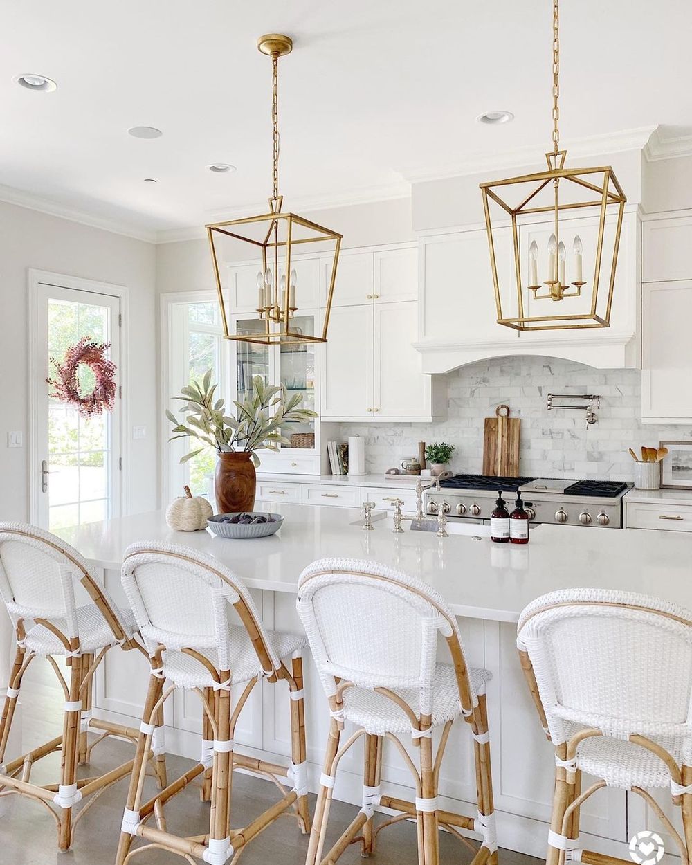 Neutral Kitchen with French Bistro Counter Chairs via @lifeoncedarlane