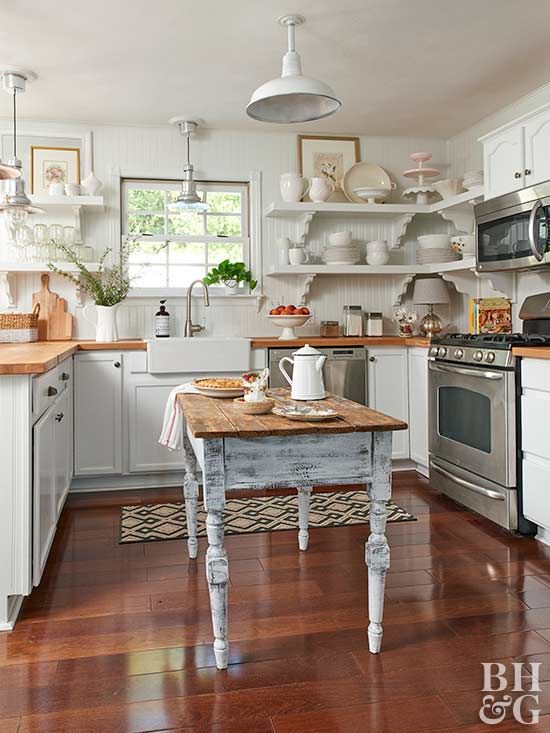 Open Shelving in Country Kitchen via BHG