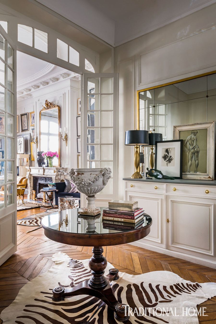 Parisian Entryway Round Pedestal table via Xavier Bejot for Traditional Home