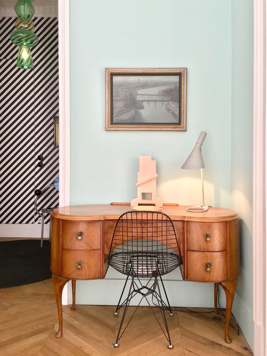 Parisian office with Vintage desk and task lamp via CoteMaison DPLG Suzanne Tanascaux