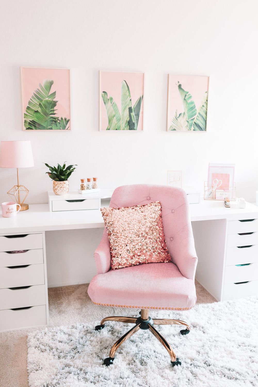 Pink Office Chair in a Feminine Office via lovejenmarie