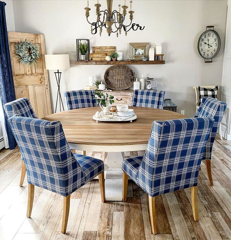 Plaid Dining Chairs in a Farmhouse Dining Room Decor via @nicolettes_for_the_home