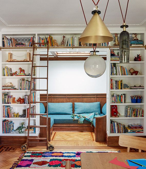 Reading Nook with Built-in Banquette via CWB Architects