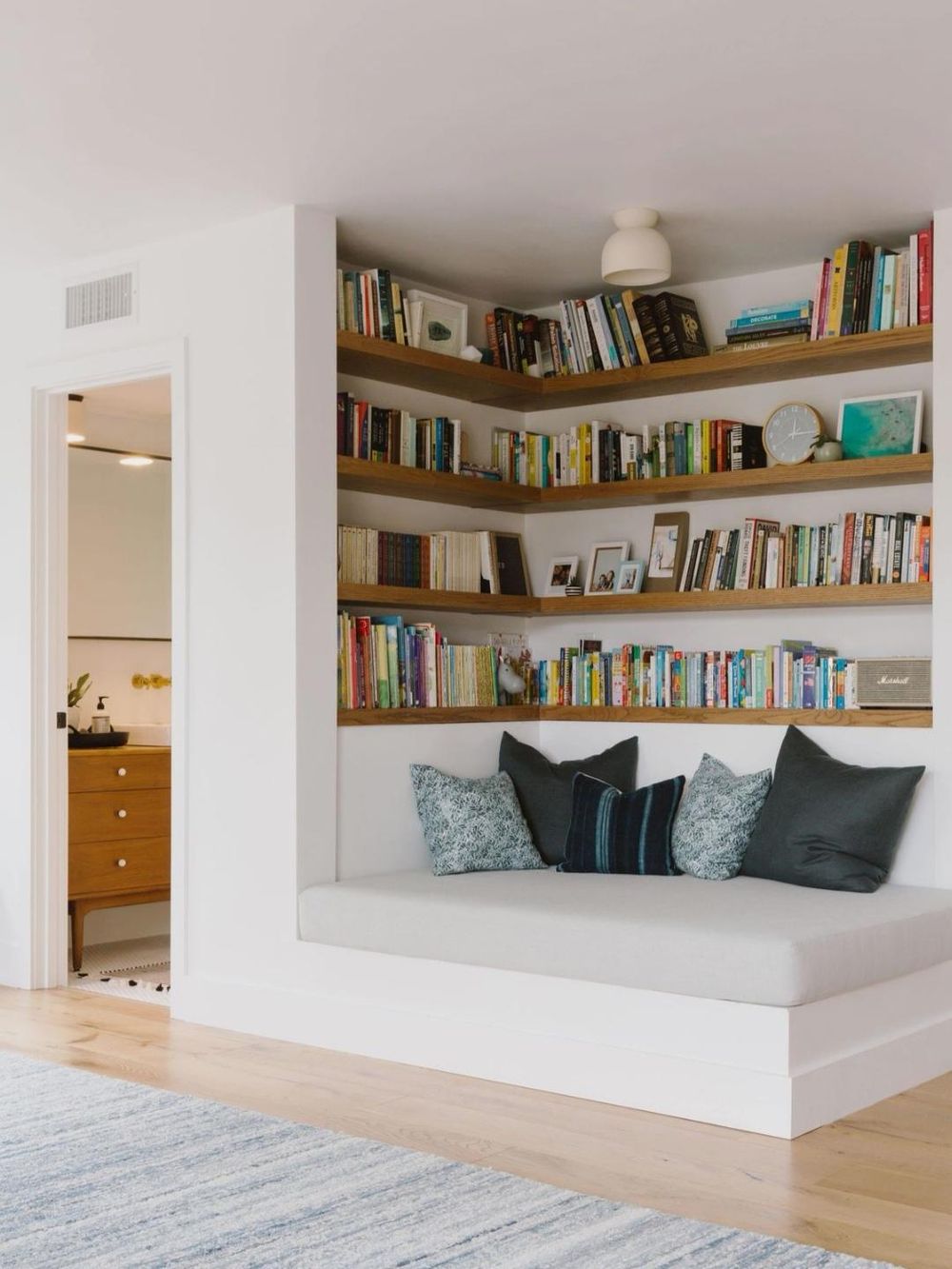 Reading Nook with Corner Bookshelves