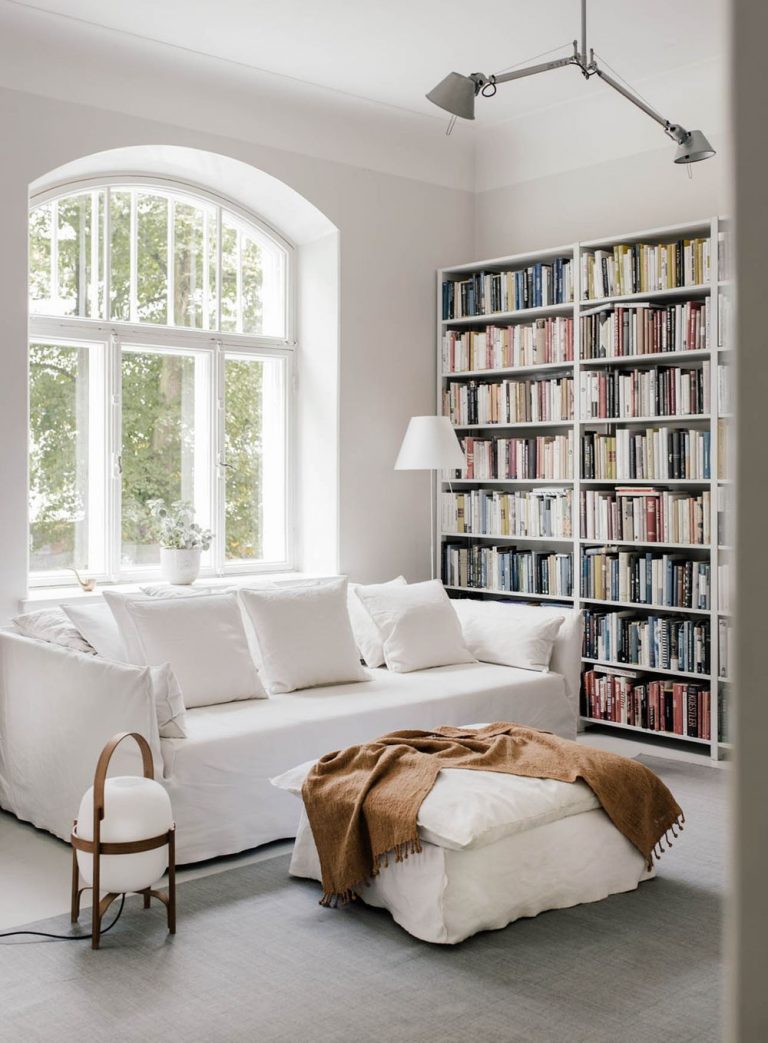 Reading Nook with Extra Wide Sofa and Ottoman for Feet via Minutes