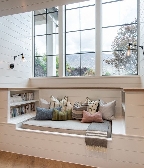 Reading Nook with Farmhouse Shiplap Walls via Raykon Construction