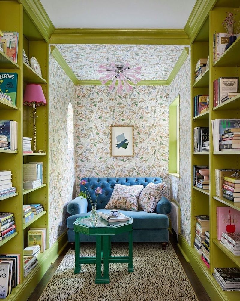 Reading Nook with Neo-Traditional Bright Colors via Nicholas Obeid and ArchDigest