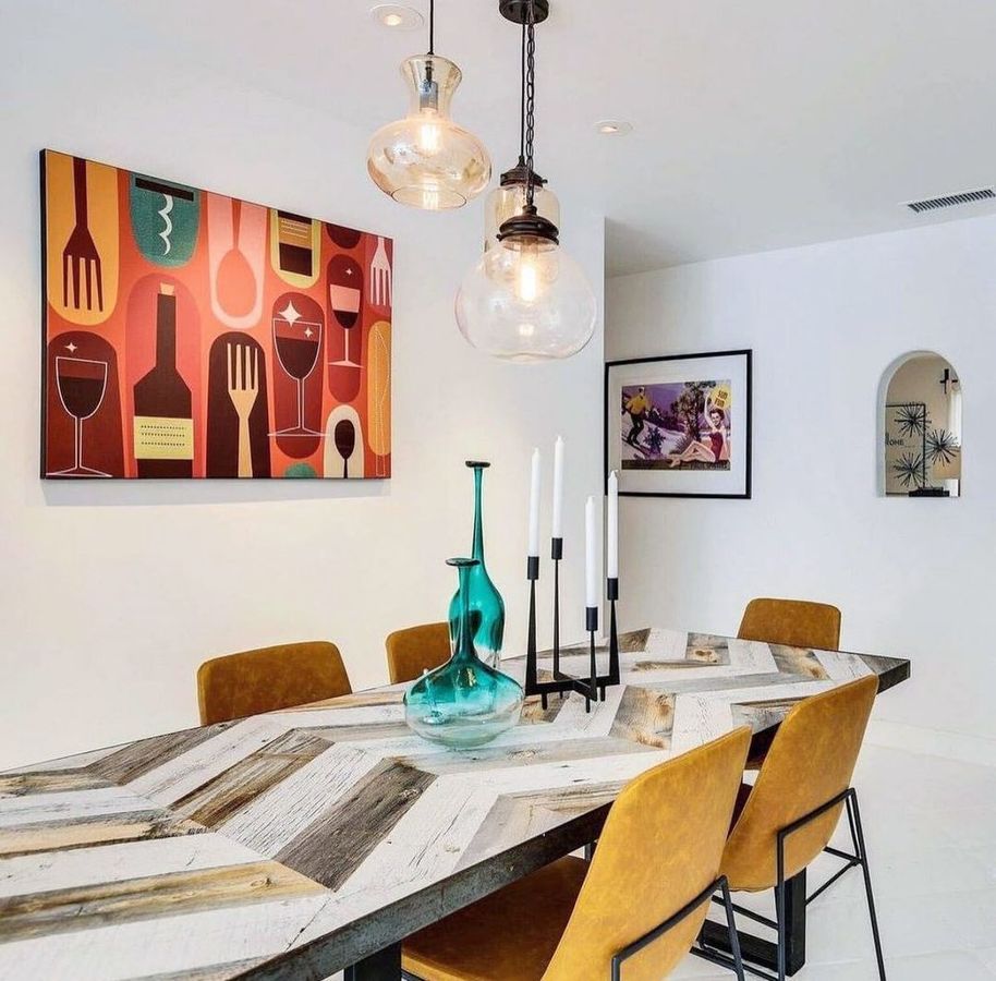 Retro wall art in a Mid-Century Modern Dining Room via @h3kdesign