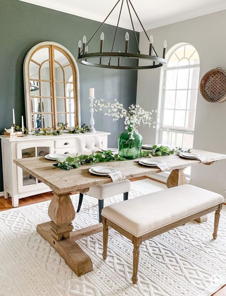 Rustic Wood Dining Table In A Farmhouse Dining Room Via @rusticpigdesigns 768x1002 