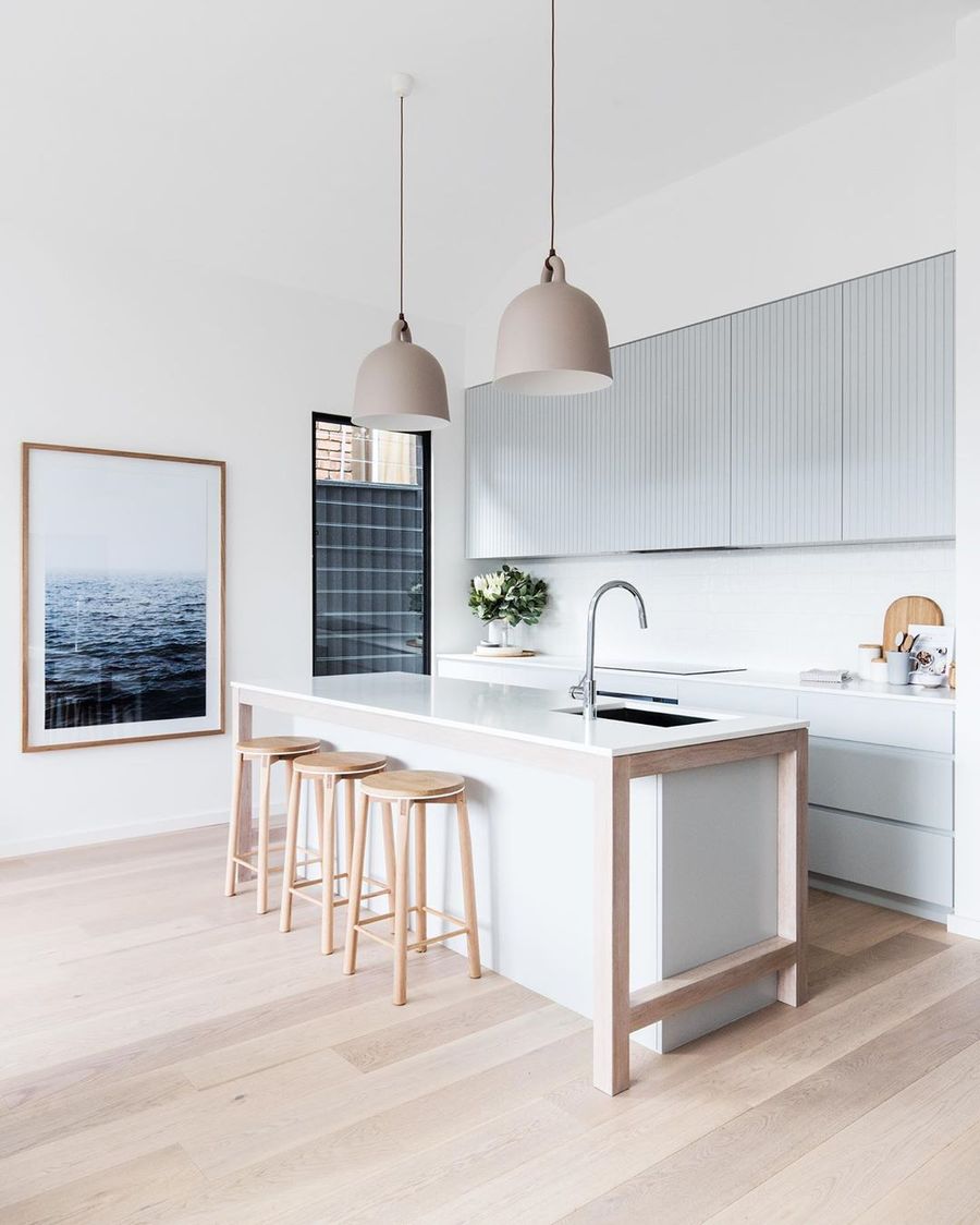 Scandinavian Kitchen With Wood Bar Stools Via @the Stables  