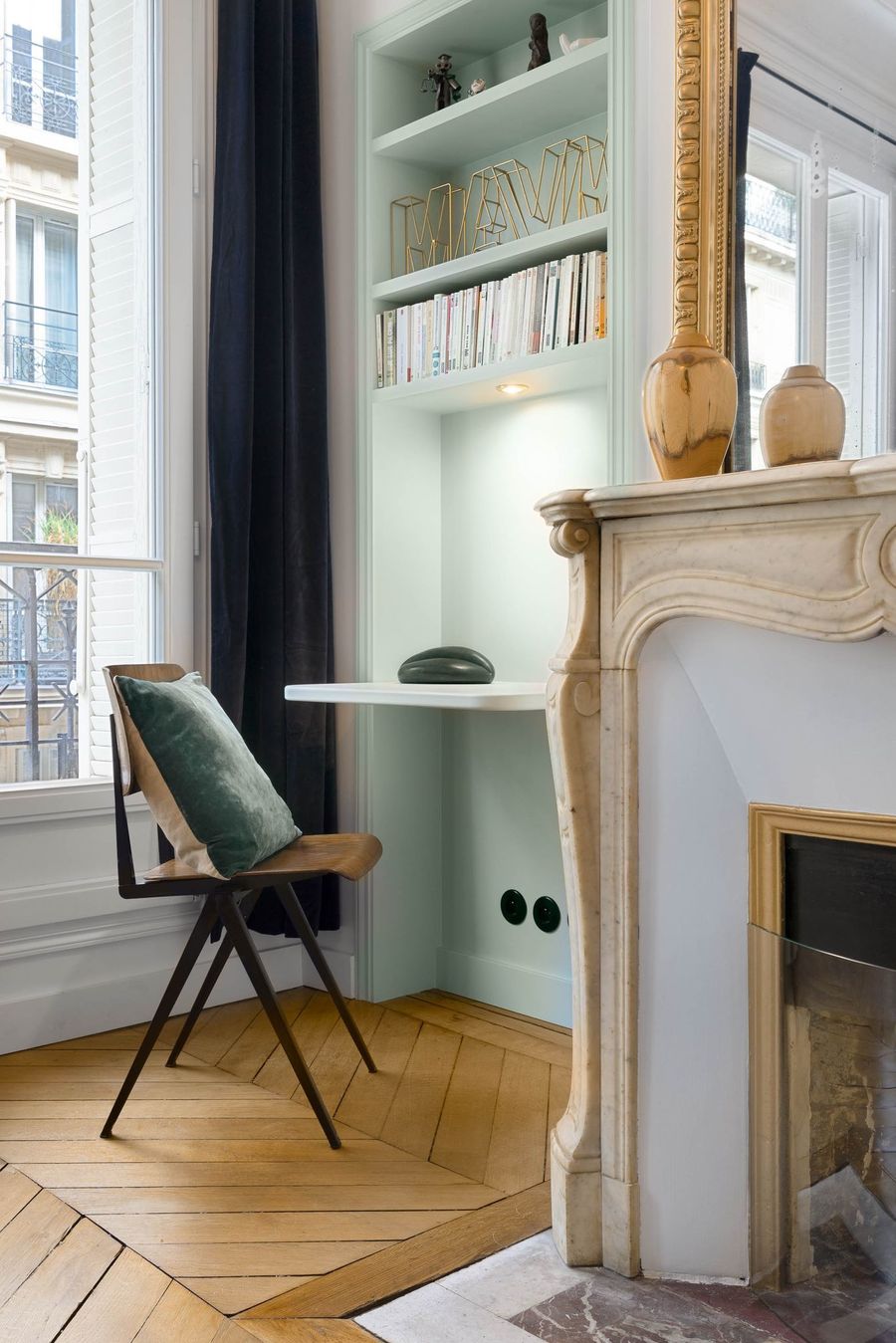 Small Corner Parisian office via Charlotte Fequet
