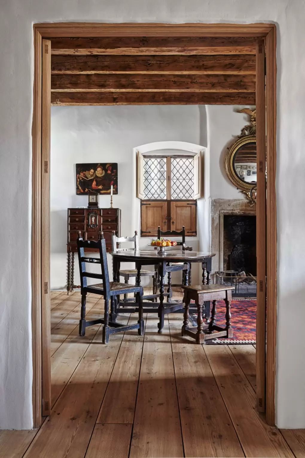 Unfinished floor boards in English Country Dining Room via Lamb's House in Leith