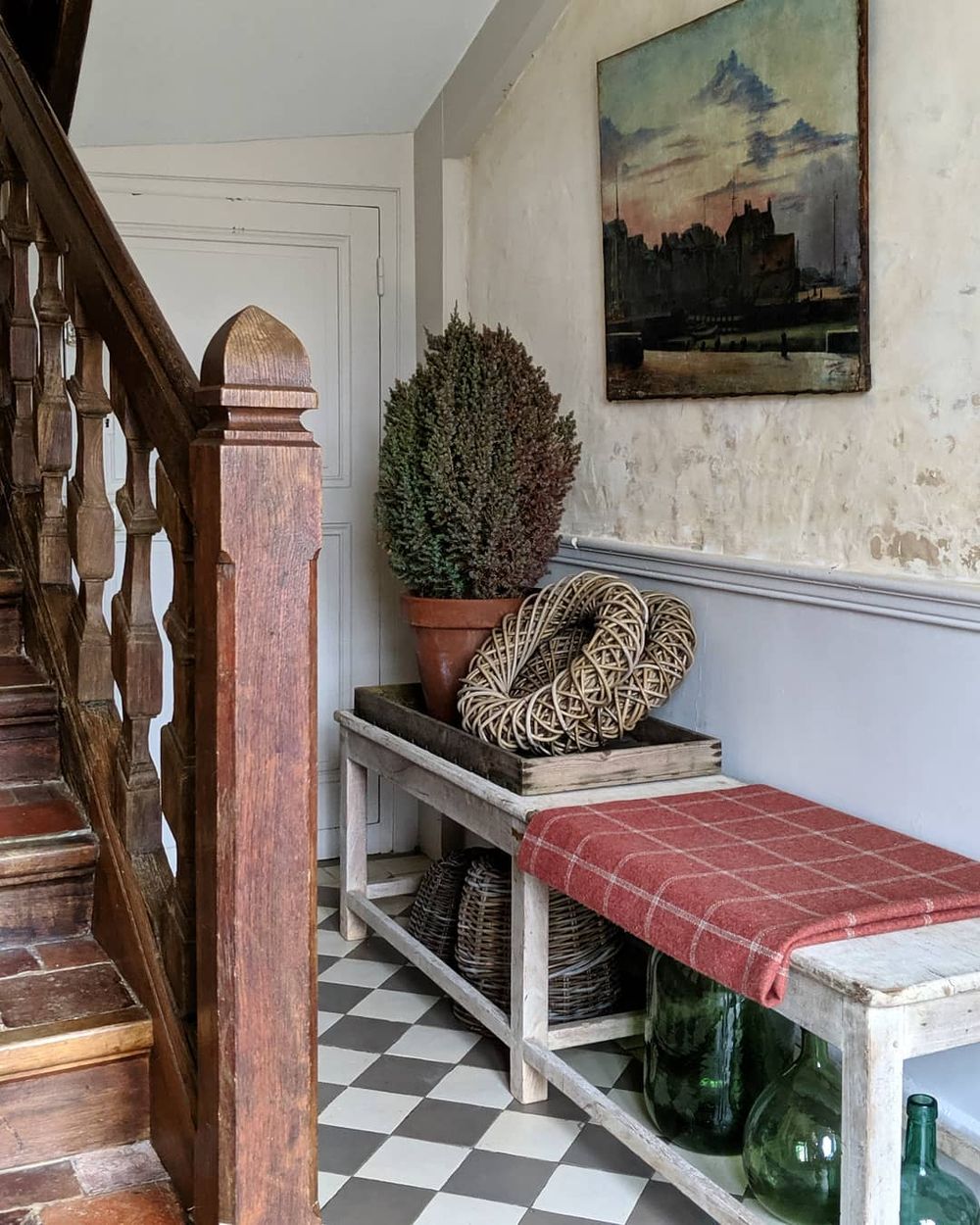Vintage art in a French Country Entryway via @cat_in_france
