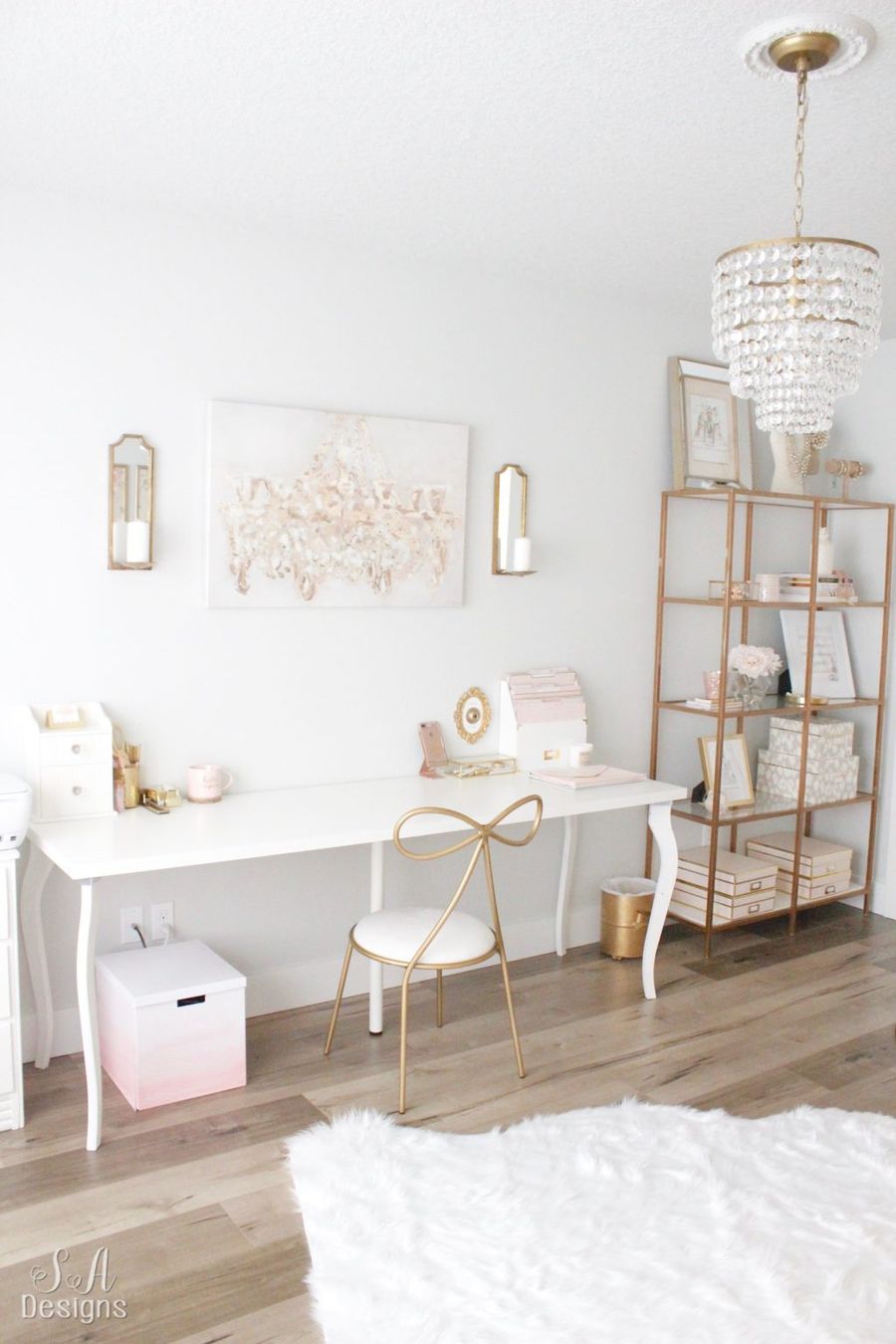 White Faux Fur Rug in Glam Office via summeradams