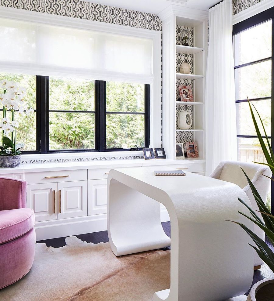 White Lacquer Desk in Glamorous Office via Ali Budd Interiors