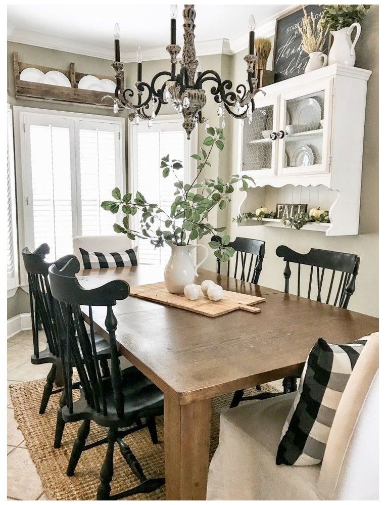 White Serving Platters and Pitchers in Rustic Farmhouse Dining Room