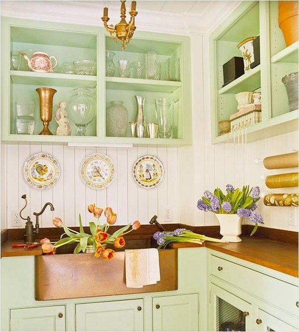 White beadboard Backsplash in Country Kitchen