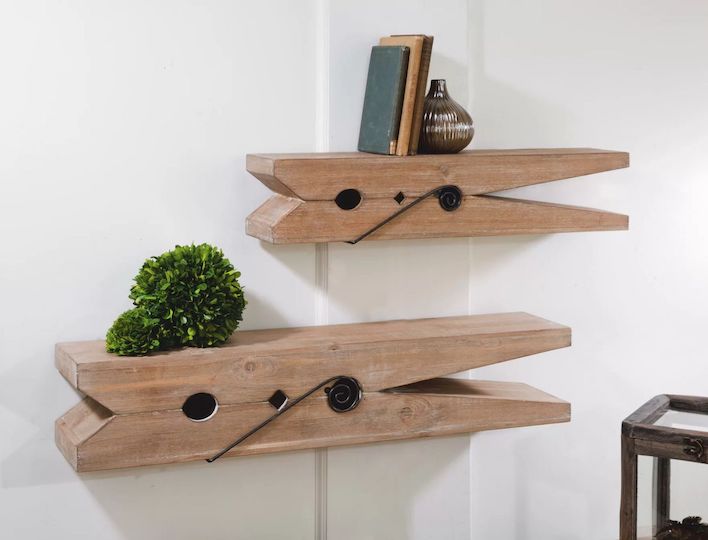Wood Clothespin Wall Shelves