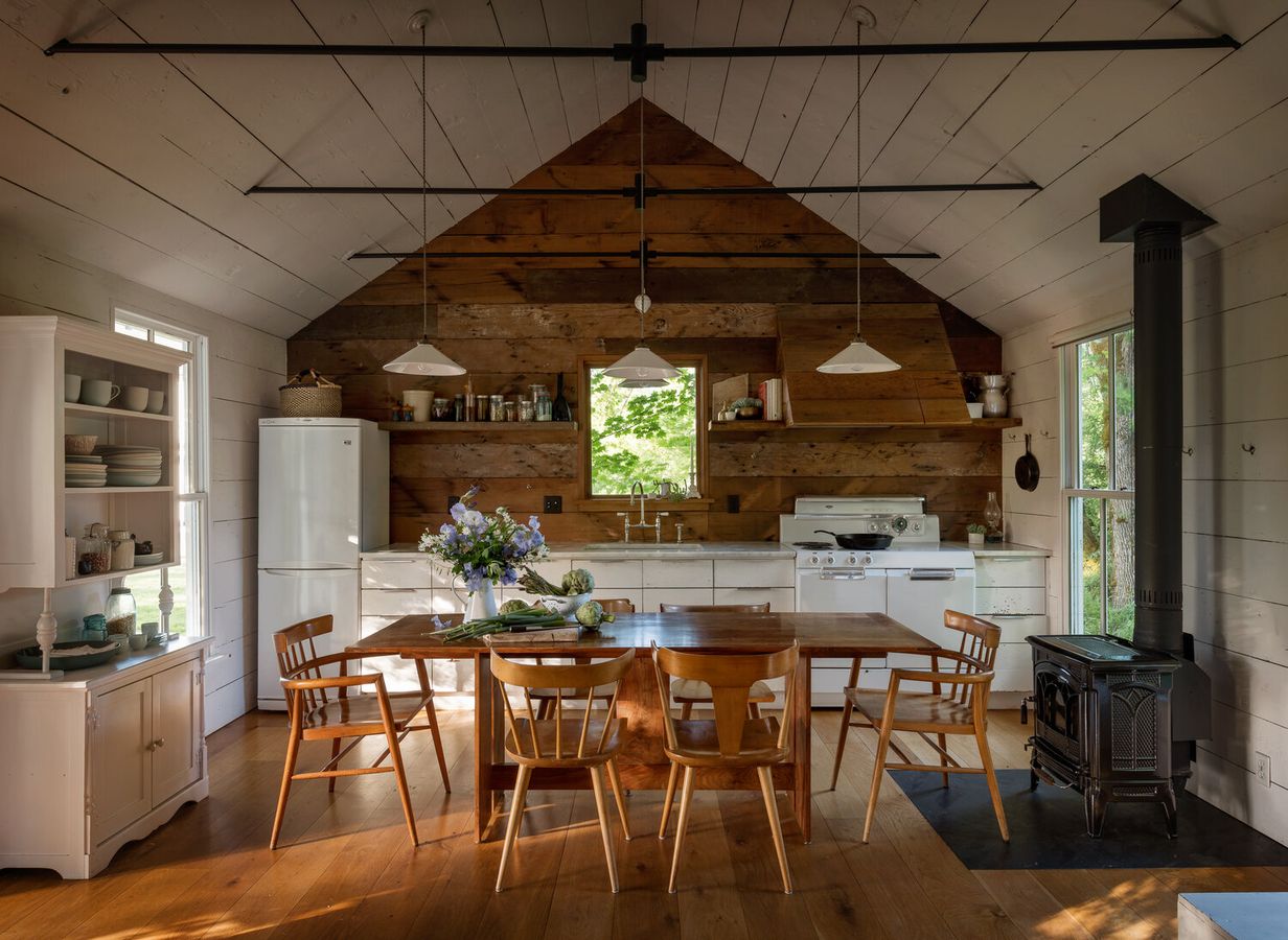 Wood Panel Accent Wall in Country Kitchen via Jessica Helgerson Interior Design