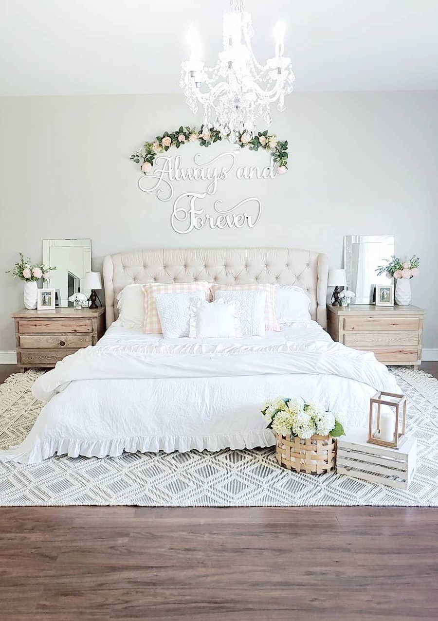 Wooden Crates by End of Bed in Farmhouse Bedroom via @ourwintonhome