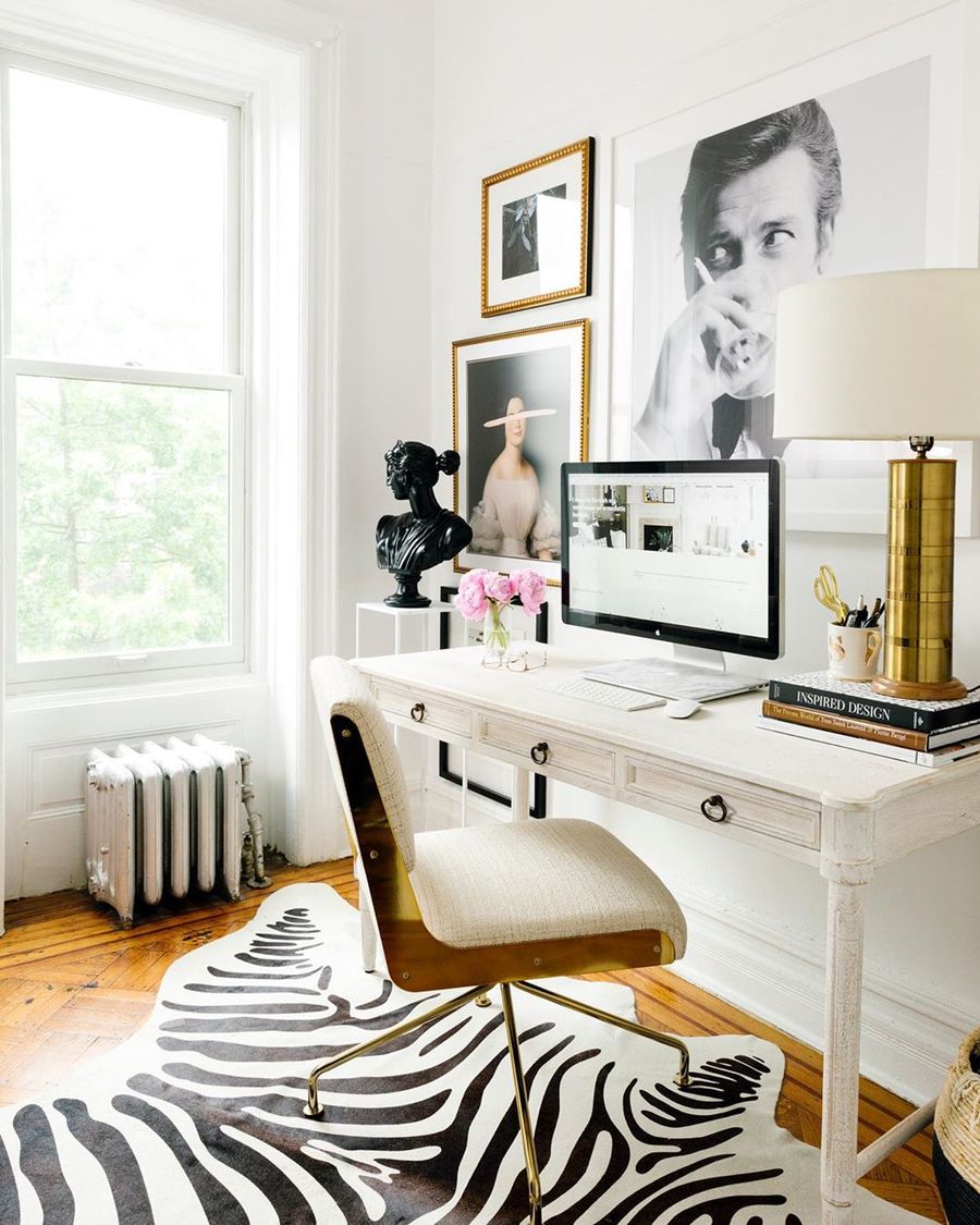 Zebra Print Rug Glam Office Decor via @shelbygirard
