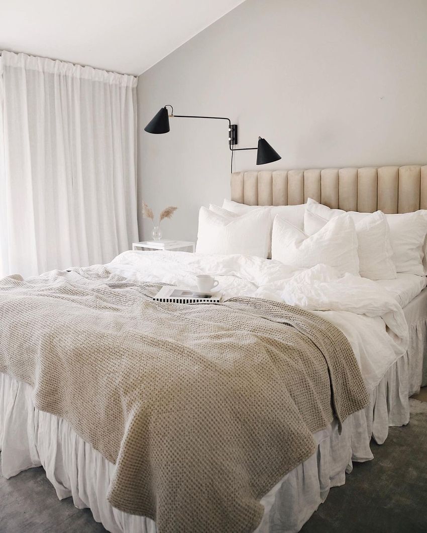 Beige Channeled Headboard Neutral Bedroom via @emmamelins