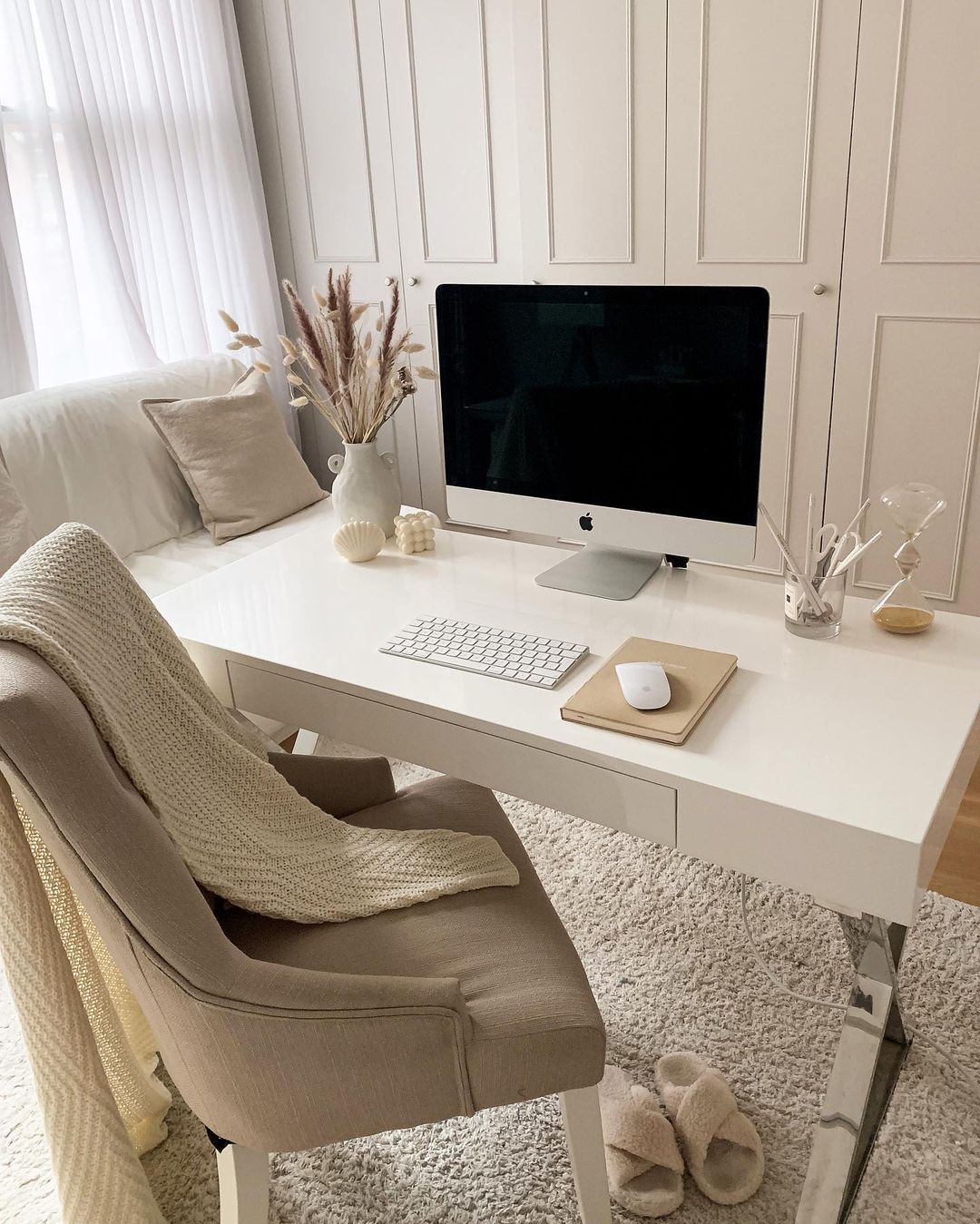 Beige Linen Desk Chair Neutral home office via @allchloehome
