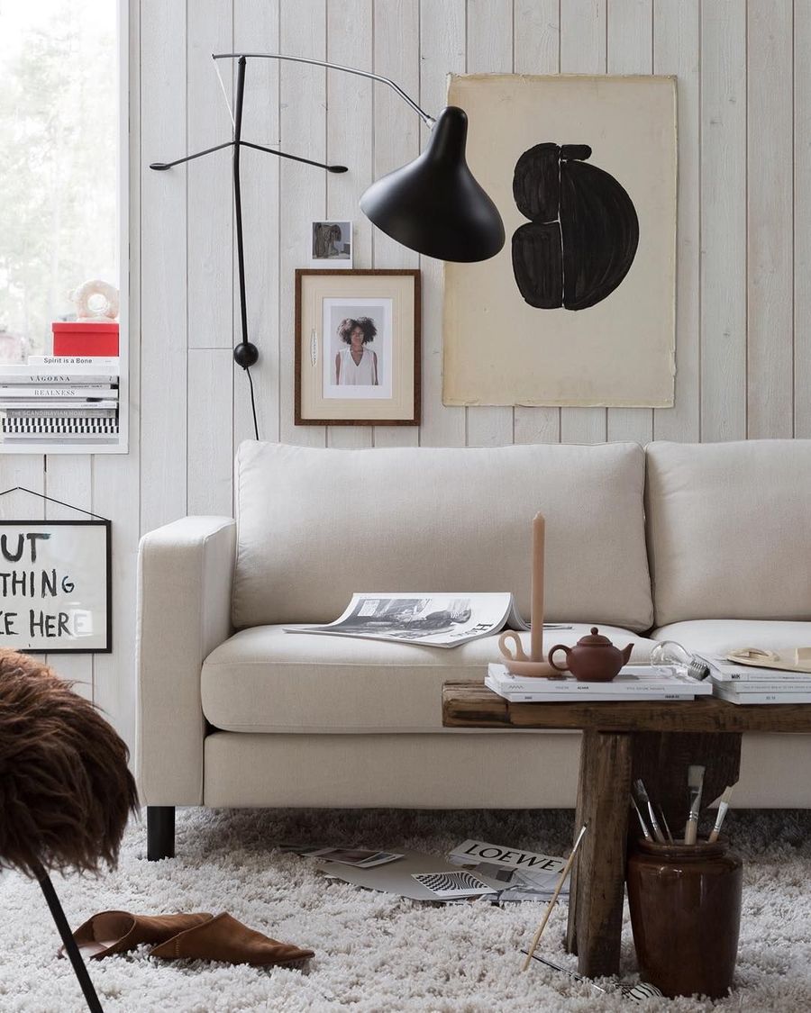 Beige Sofa in Scandinavian Living Room via Sara Medina Lind