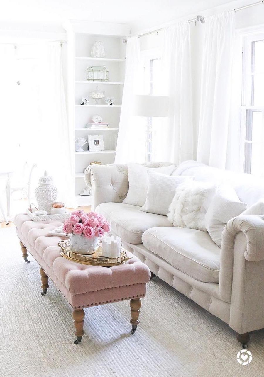 Beige Tufted Sofa in Feminine Living Room via @tanyarng