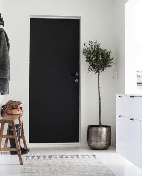 Black Front Door in Scandinavian Entryway Decor