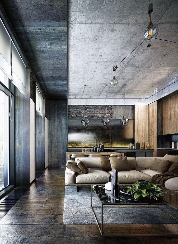 modern industrial rustic living room