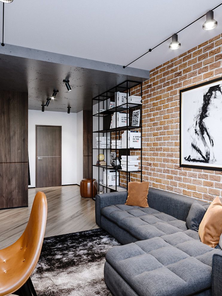 Black Metal Bookcase in Industrial Living Room Design via Insight Vision