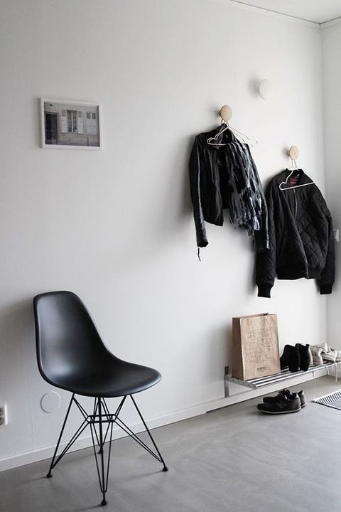 Black Molded Plastic Side Chair in Scandinavian Entryway Design