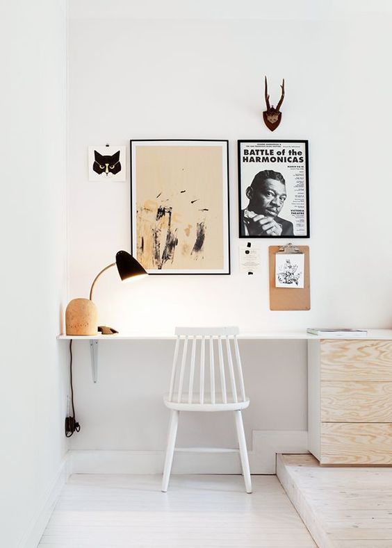 Black Task lamp in Scandinavian Office with Spindle Back Chair