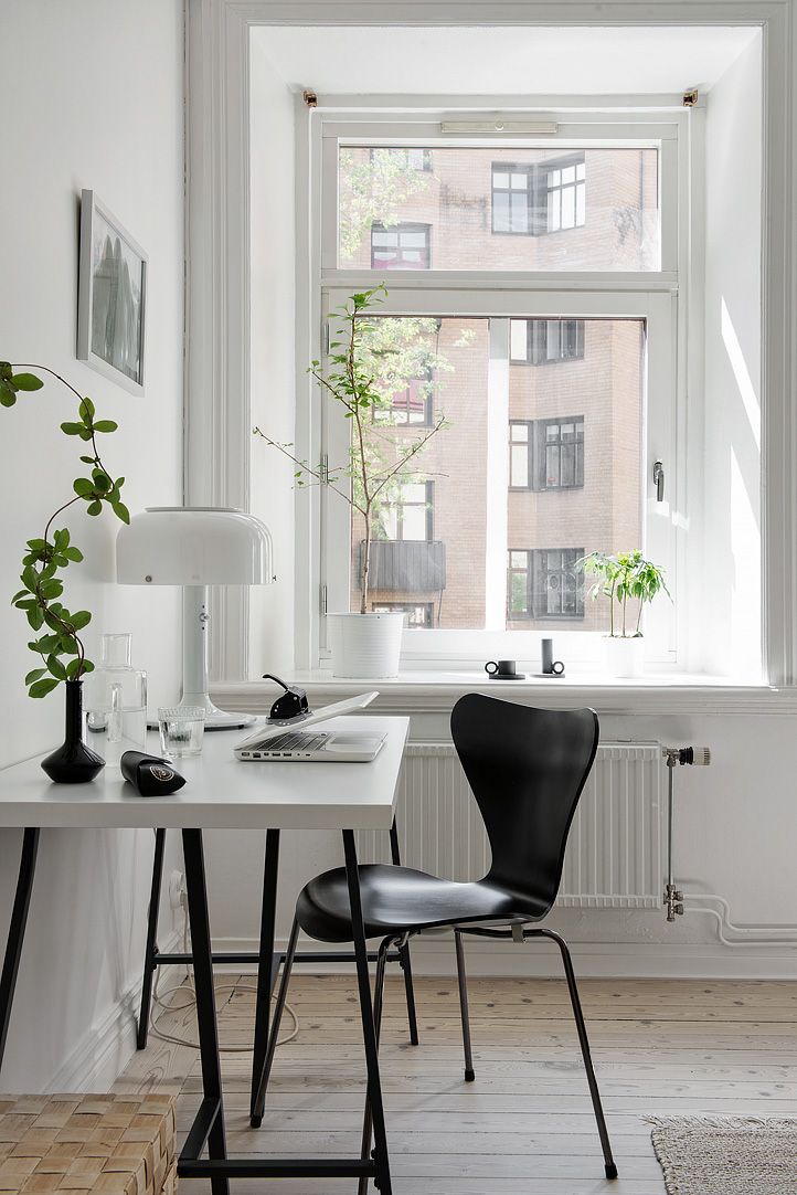 Black Vase with Indoor Plants in Nordic Home Office Design via Alvhem