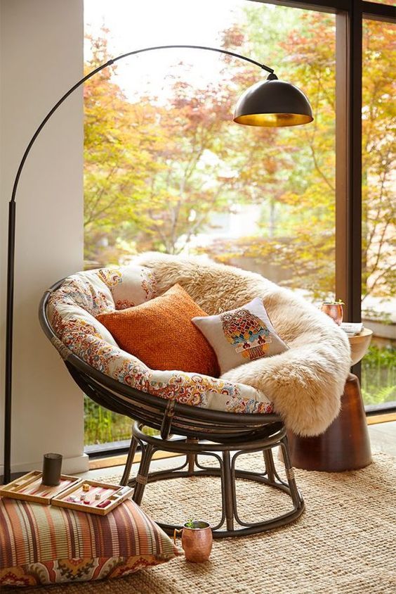Bohemian Reading Nook with Round Rattan chair