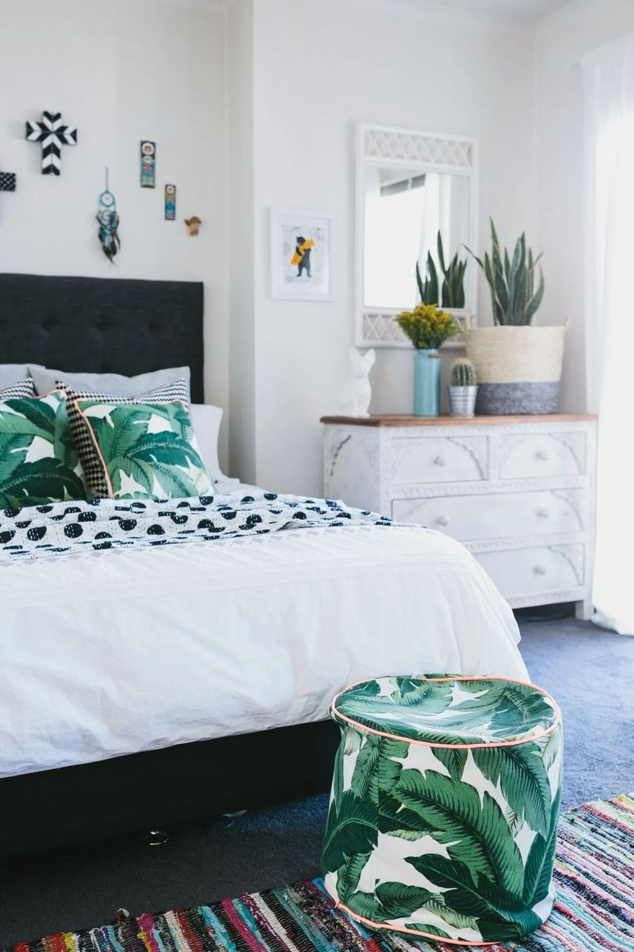 Boho Dresser in Tropical Bedroom via Apartment Therapy