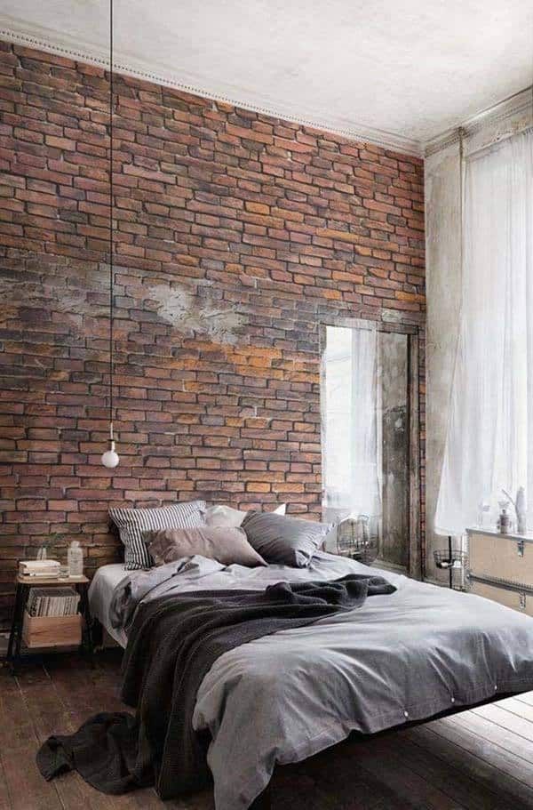 Brick Accent Wall in Industrial Style Bedroom Design