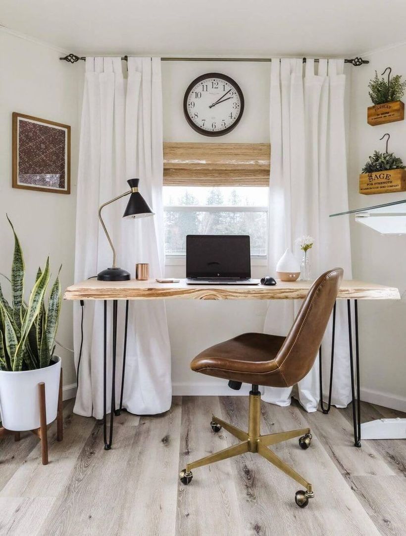 Brown Leather Swivel Office Chair Farmhouse Home Office Decor Ideas via joyfullygrowingblog