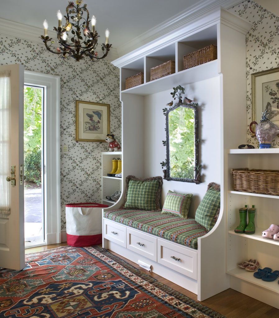 Built-in Bench in English Country Foyer Design