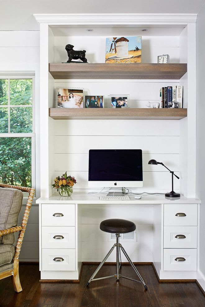 51 Best Farmhouse Home Office Decor Ideas Inspiration - Built In Wall Desk Ideas