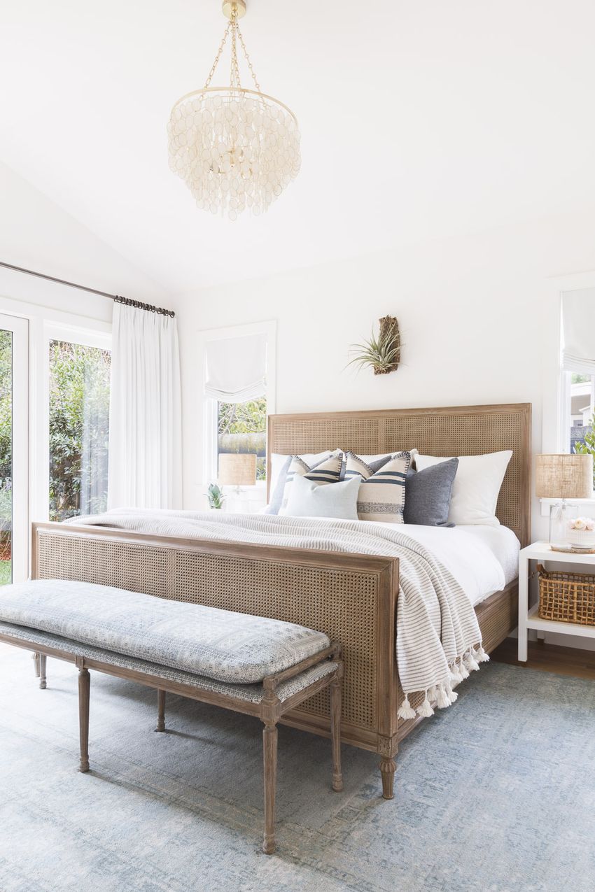 Cane Bed in Neutral Bedroom via Amanda Barnes Interiors