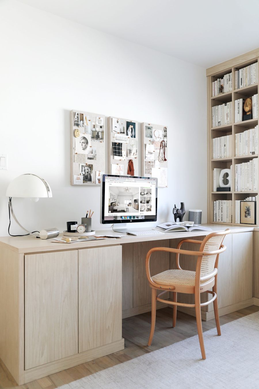 Cane office chair in Neutral home office decor via annesage