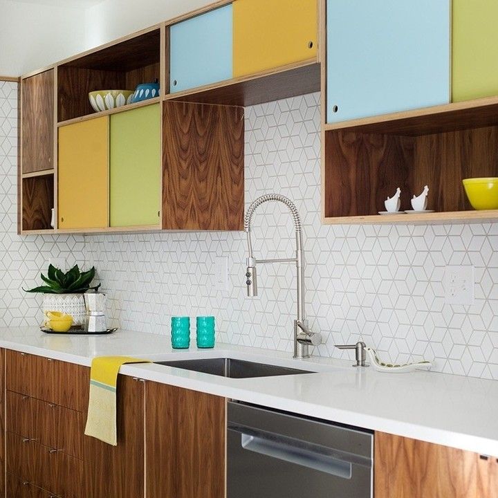 Color Block Cabinets in Mid-Century Modern Kitchen via @midcenturyhome