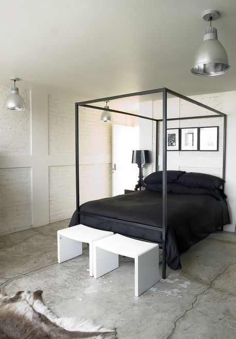 Concrete Floor in Industrial bedroom via Elias Kababie